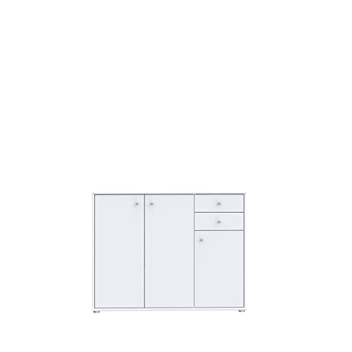 Forte Tempra 2 Kommode mit 3 Türen und 2 Schubladen, Holzwerkstoff, weiß, Bx H xT: 108,8 x 85,5 x 34,8 cm von Forte