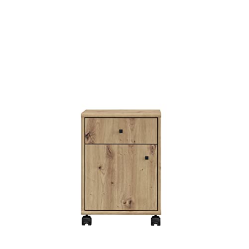 Forte Tempra 2 Rollcontainer mit 1 Tür und 1 Schublade, Holzwerkstoff, Artisan Eiche Dekor, B x H x T: 38,6 x 54, 2 x 42 cm von Forte