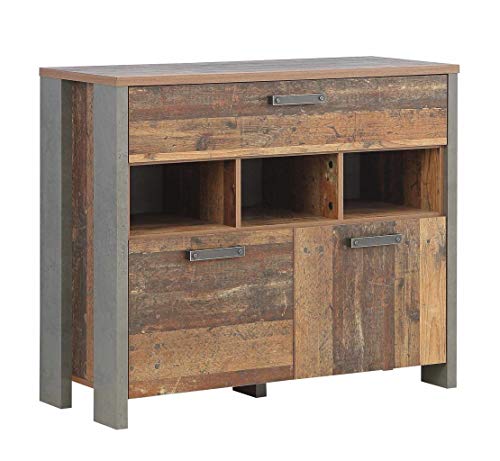 FORTE Clif Kommode mit 2 Türen und 1 Schublade, Holzwerkstoff, Old – Wood Vintage/ Betonoptik Dunkelgrau, 41,6 x 106,7 x 86,3 cm von Forte