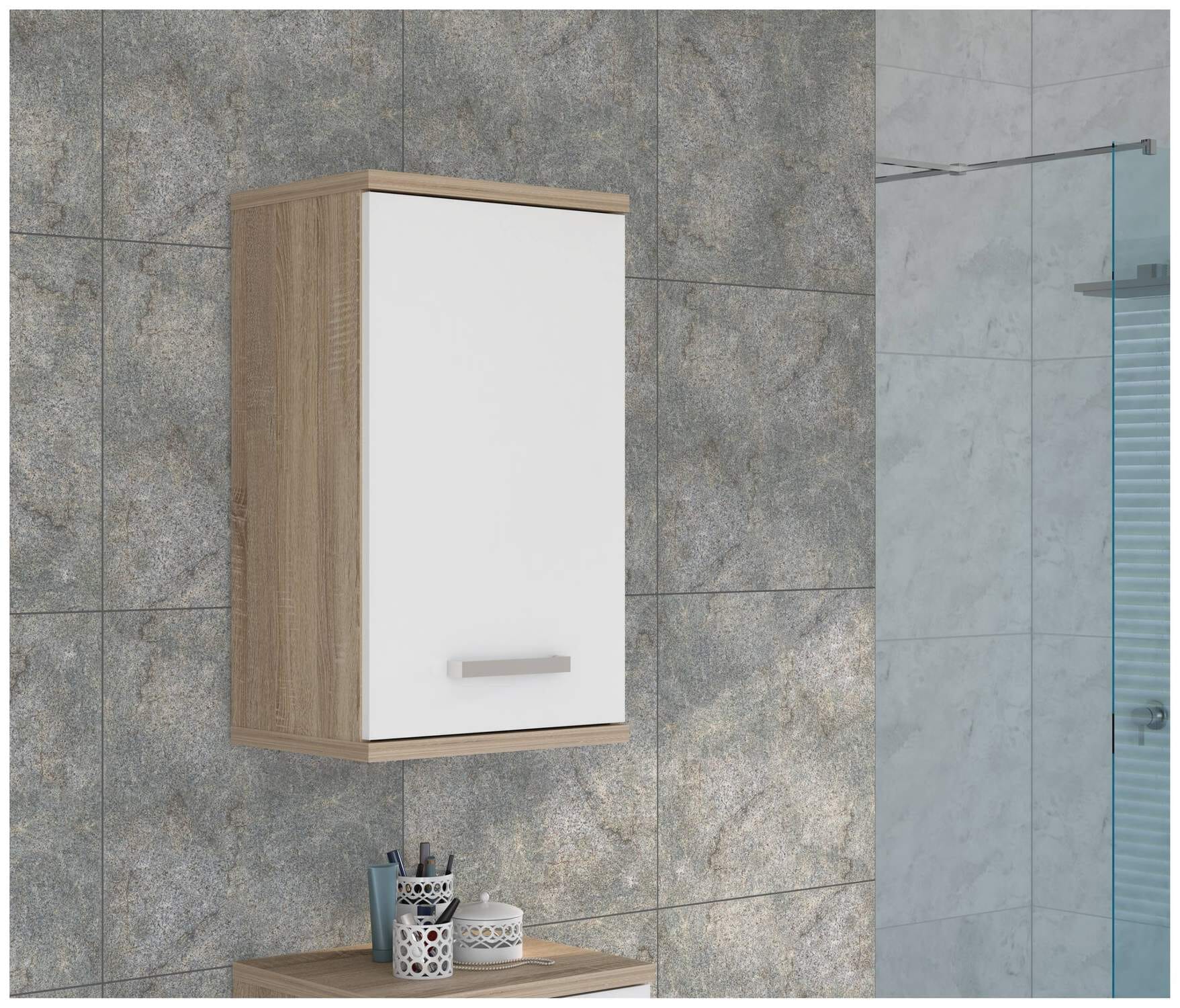 Badezimmer Hängeschrank VERIS Wandschrank Sonoma Eiche / Weiß glänzend Badezimmer Hängeschrank VERIS Wandschrank Sonoma Eiche / Weiß glänzend von Forte