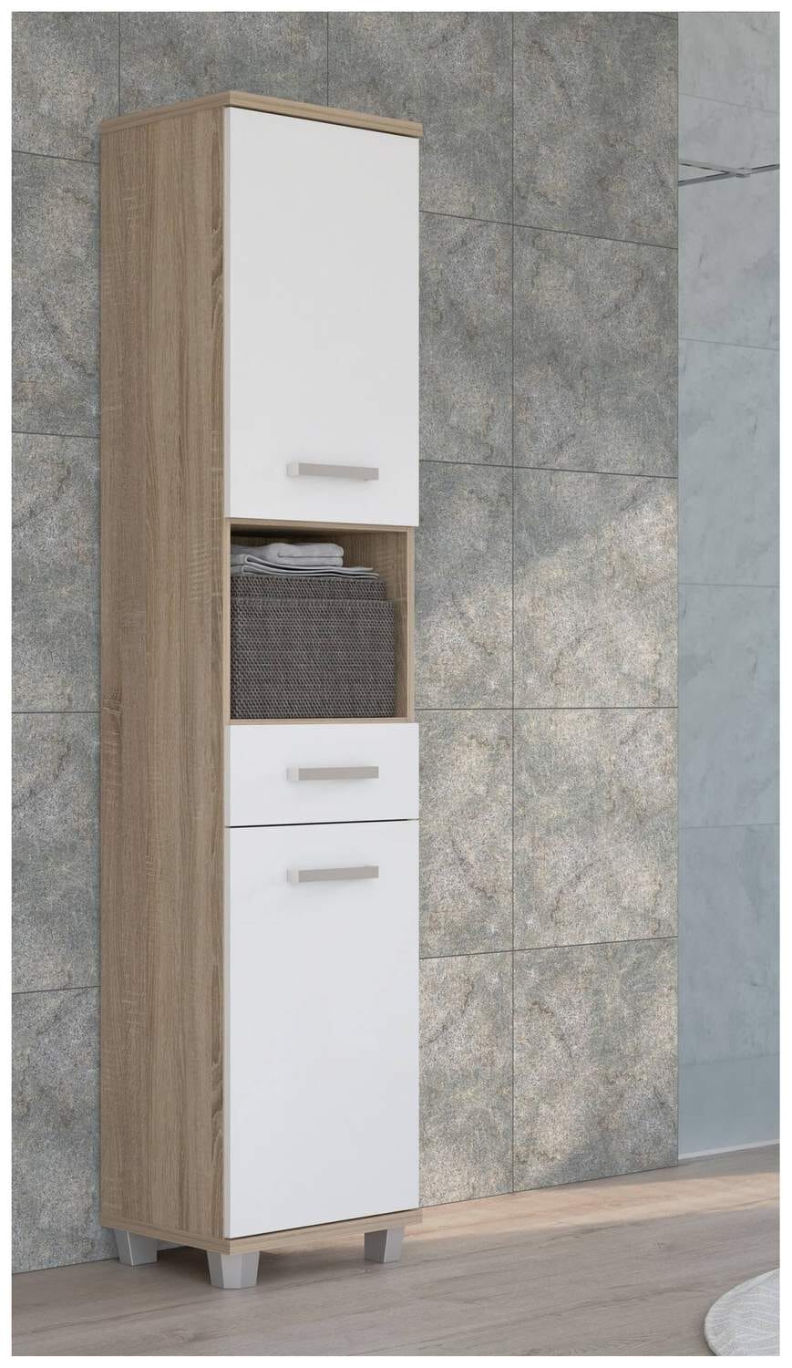 Badezimmer-Hochschrank VERIS 2 Türen Sonoma Eiche / Weiß glänzend Badezimmer-Hochschrank VERIS 2 Türen Sonoma Eiche / Weiß glänzend von Forte