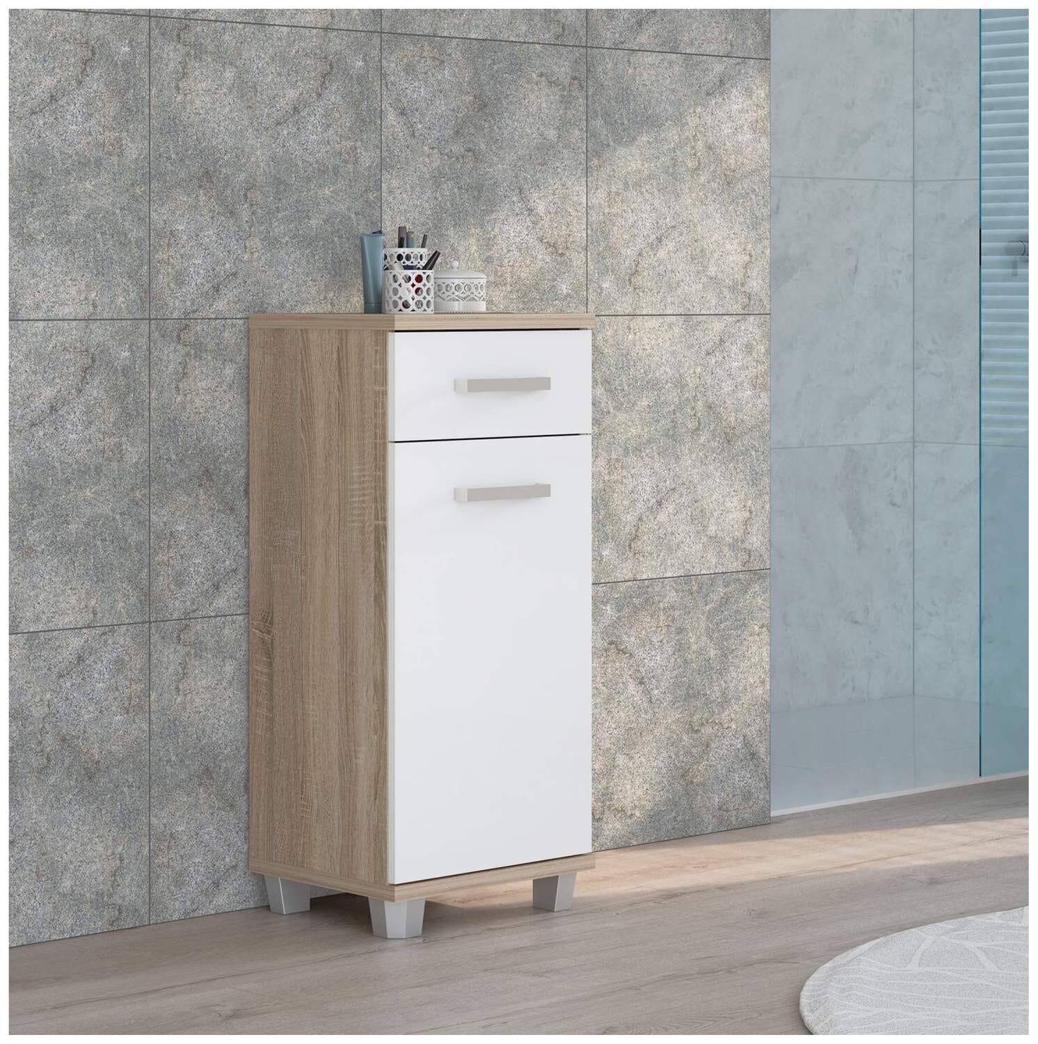 Badezimmer Kommode VERIS 1 Tür Sonoma Eiche / Weiß glänzend Badezimmer Kommode VERIS 1 Tür Sonoma Eiche / Weiß glänzend von Forte