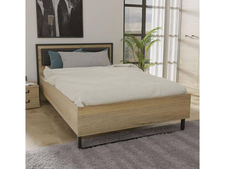 Bett FORTE, braun (bartex eiche, schwarz matt, bartex eiche, schwarz, bartex eiche), B:132,6cm H:92,2cm L:208,8cm, Betten, mit Metallkufe von Forte