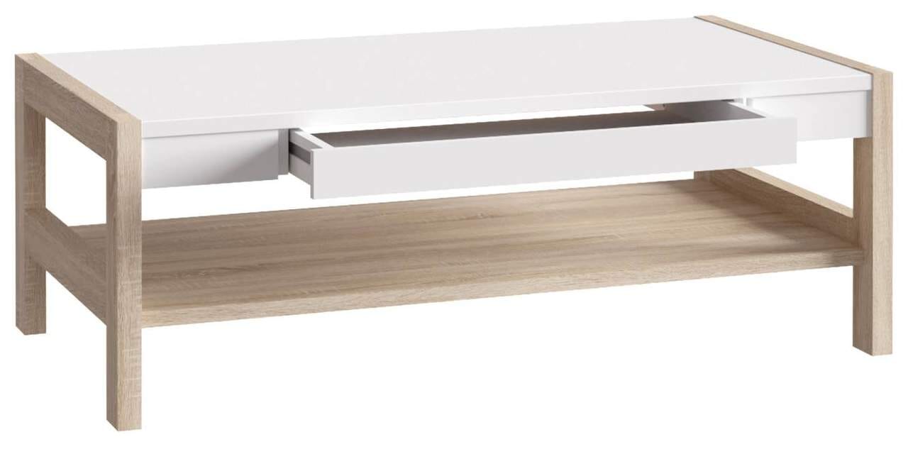Couchtisch HOYVIK mit Schublade Optik Sonoma Eiche und Weiß, von Forte von Forte