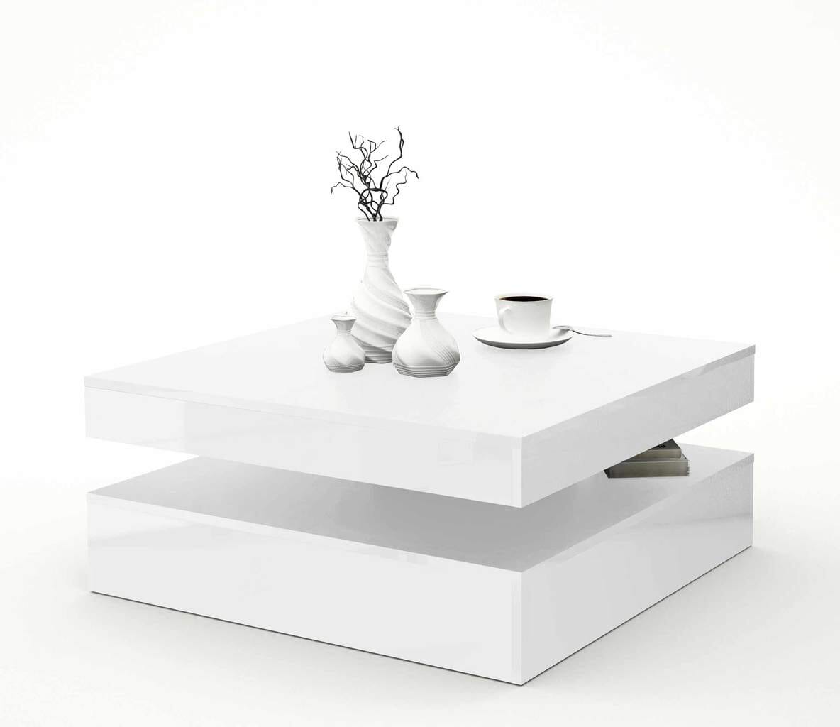 Couchtisch TURN 78 x 78 cm drehbare Platte Optik Weiß glossy von Forte von Forte