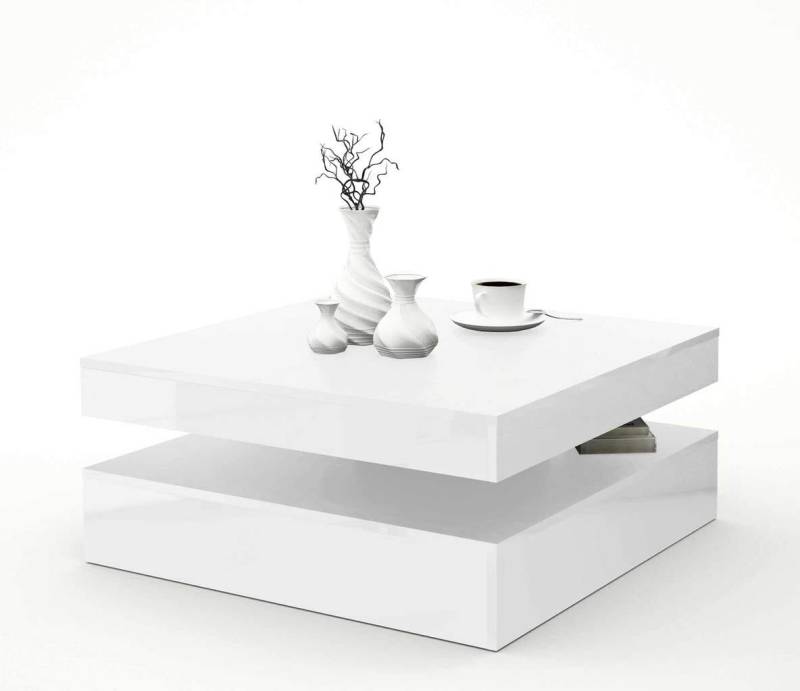 Couchtisch TURN 78 x 78 cm drehbare Platte Optik Weiß glossy von Forte von Forte