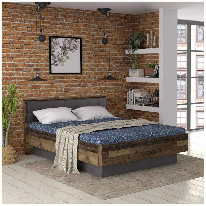 Doppelbett CLIF 160 x 200 cm Optik: Old Wood Vintage von Forte von Forte