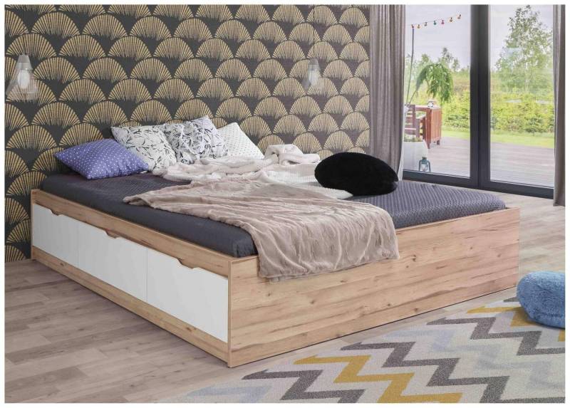 Doppelbett Funktionsbett VANKKA 180 cm Optik Plankeneiche / Weiß Forte von Forte