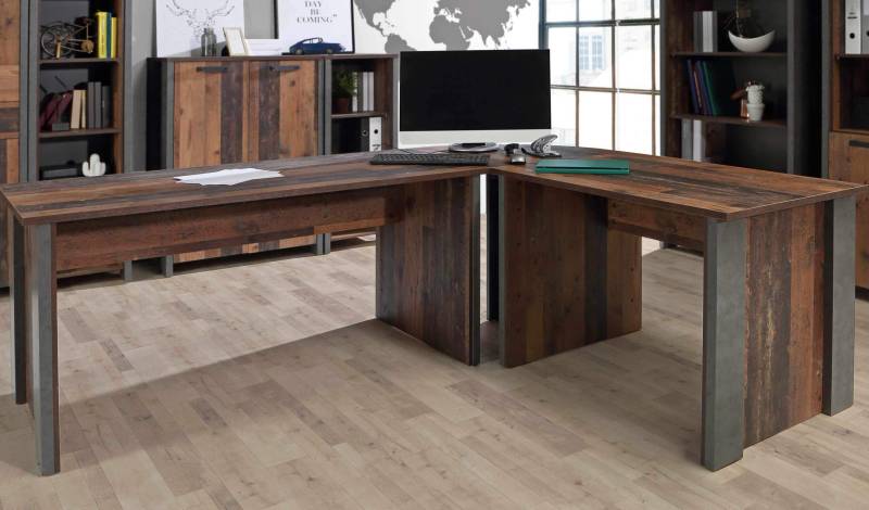 Eckschreibtisch Arbeitstisch CLIF - Old Wood Vintage und Beton Optik von Forte