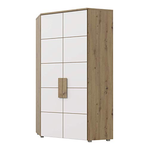 FORTE Arkina Eck-Kleiderschrank mit 2 Türen, Holzwerkstoff, Artisan Eiche + Weiß, 97,2 x 197 x 97,2 cm von Forte