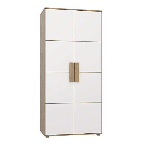 FORTE Arkina Kleiderschrank mit 2 Türen und 1 Einlegeboden, Holzwerkstoff, Artisan Eiche + Weiß, 91,1 x 201,1 x 58 cm von Forte