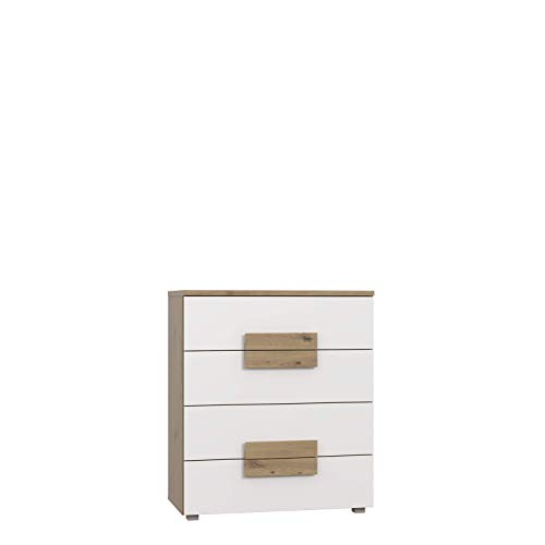 FORTE Arkina Kommode mit 4 Schubladen, Holzwerkstoff, Artisan Eiche + Weiß, 80,2 x 94,9 x 41,3 cm von Forte