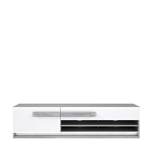 FORTE Attention TV-Unterschrank links mit 1 Tür und 1 Schublade, Holzwerkstoff, Eiche grau/Weiß Hochglanz, 52,1 x 159,9 x 39,7 cm von Forte