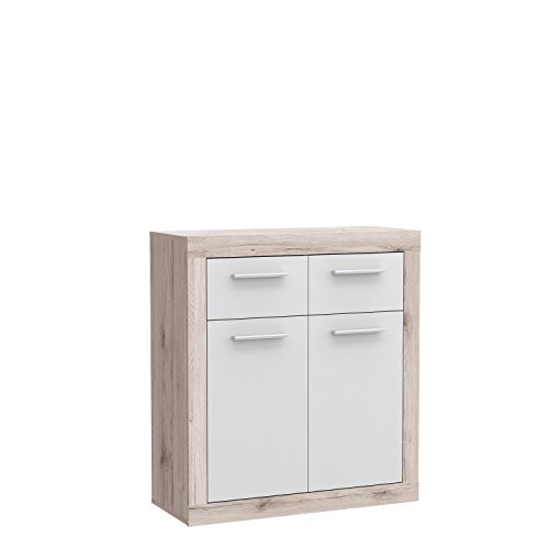 FORTE Baccio Kommode mit 2 Türen und 2 Schubladen, Holzwerkstoff, Sandeiche/weiß, 83.20 x 34 x 91.50 cm von Forte
