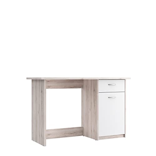 FORTE Balios Schreibtisch mit 1 Tür und 1 Schublade, Holzwerkstoff, Sandeiche Dekor kombiniert mit Weiß , B x H x T: 123 x 77,7 x 50 cm von Forte