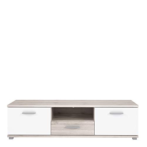 FORTE Beach TV-Unterschrank, mit 2 Türen und 1 Schublade, Holzwerkstoff, Sandeiche / Weiß, 55 x 149,5 x 39,5 cm von Forte