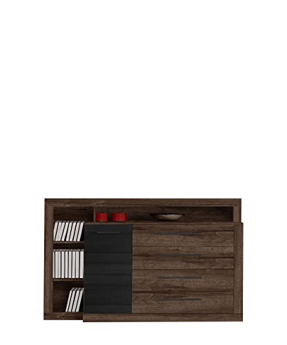 FORTE Bellevue Kommode mit 1 Tür und 1 Schublade, Holzwerkstoff, Schlammeiche kombiniert mit Schwarz Eiche, 43,4 x 160,5 x 107,3 cm von Forte