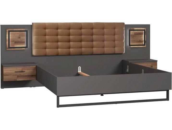 FORTE Bettanlage Sirius Black, (3-tlg), mit LED-Beleuchtung und Polsterkopfteil, braun grau von Forte