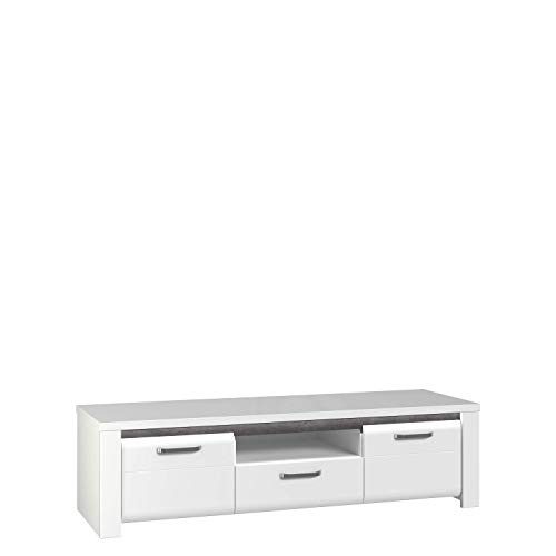 FORTE Brugia TV-Unterschrank mit 2 Türen und 1 Schublade, Holzwerkstoff, Weiß kombiniert mit Betonoptik Dunkelgrau/Weiß Hochglanz, 44 x 161 x 53 cm von Forte