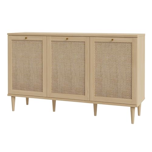 FORTE CALASETTA Kommode 150, Kommode im Boho Stil, Wiener Geflecht, Sideboard mit 3 Türen, Elegancia Eiche Holzdekor/Technorattan, 150 cm breit x 90 cm hoch x 41 cm tief FORTE CALASETTA Kommode 150, Kommode im Boho Stil, Wiener Geflecht, Sideboard mit 3 Türen, Elegancia Eiche Holzdekor/Technorattan, 150 cm breit x 90 cm hoch x 41 cm tief von Forte