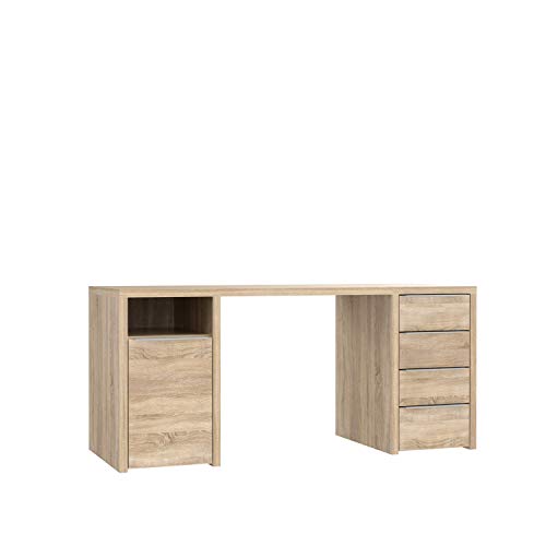 FORTE Calpe Schreibtisch mit 1 Tür und 4 Schubladen, Holzwerkstoff, Sonoma Eiche, 160 x 72,2 x 60 cm von Forte