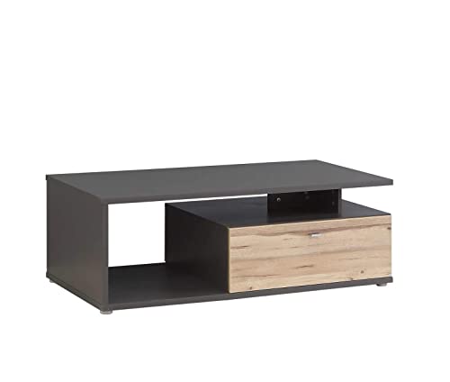 FORTE Como Couchtisch mit 1 Schublade, Holzwerkstoff, Uni Wolfram Grau / Planked Eiche, 120 x 41,5 x 60,4 cm von Forte