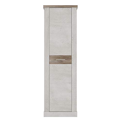 FORTE DURO Schrank 60 65, Kleiderschran klein Flurschrank schmal Garderobenschrank Landhausstil Drehtürenschrank, Holz dekor: Pinie Weiß / Eiche Antik, 61 cm breit x 199 cm hoch x 35 cm tief von Forte