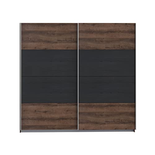 FORTE Dreamer Schwebetürenschrank, Holzwerkstoff, Schlammeiche kombiniert mit Schwarz Eiche, 220,1 x 209,7 x 61,2 cm von Forte