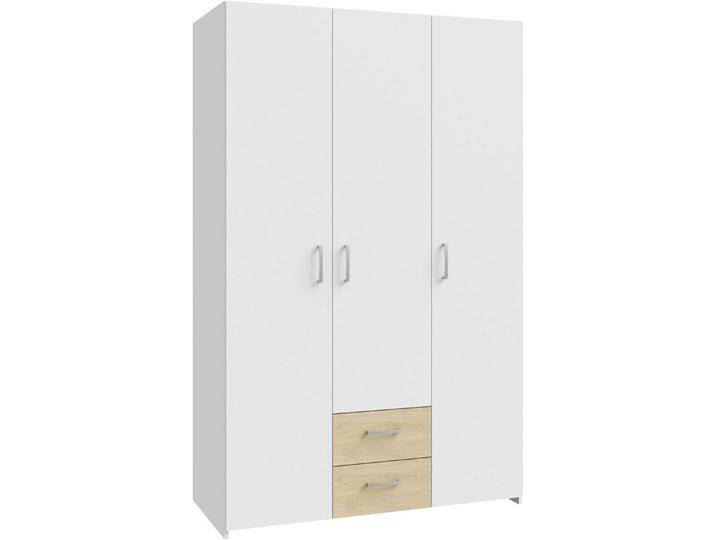 FORTE Drehtürenschrank Econobox Drehtürenschrank, zeitloses Design mit alufarbigen Griffen., weiß, Korpus: weiss/eiche von Forte