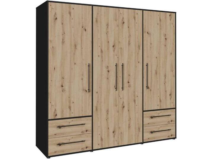FORTE Drehtürenschrank Mokkaris, OTTOs Choice, TOPSELLER! 3 oder 4 Türen, zeitloses Design (BHT ca. 145x200x59cm oder BHT ca. 206x200x59cm) Schubladen + schwarze Stangengriffe, Made in Europe, viel Stauraum von Forte