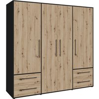 FORTE Drehtürenschrank "Mokkaris, TOPSELLER 3 oder 4 Türen, zeitloses Design", (BHT ca. 145x200x59cm oder BHT ca. 206x200x59cm), Schubladen + schwarze Stangengriffe, Made in Europe, viel Stauraum von Forte