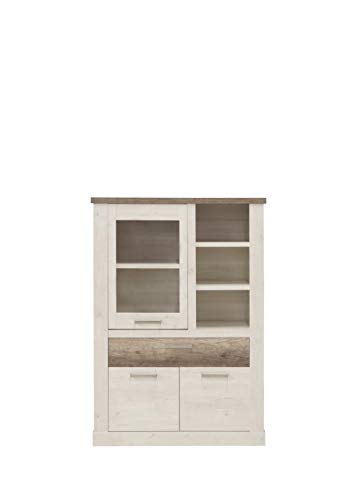 FORTE DURO Highboardvitrine mit 2 Türen, 1 Glastür und 1 Schublade, Holzwerkstoff, Pnie Weiß /Antikeiche, 109,8 x 160,3 x 41,3 cm von Forte