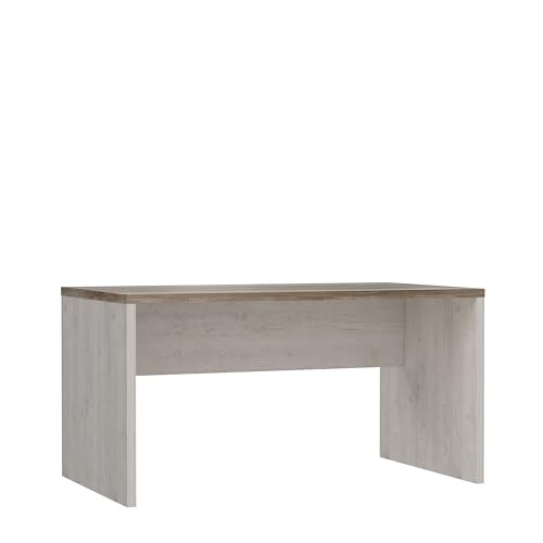 Forte Duro Schreibtisch 140, weißer Schreibtisch im Landhausstil, Büro, Home Office, Computertisch, Holzwerkstoff, Kiefer Weiß/Alteiche Holzdekor, 140 cm breit x 72,2 cm hoch x 80 cm tief von Forte