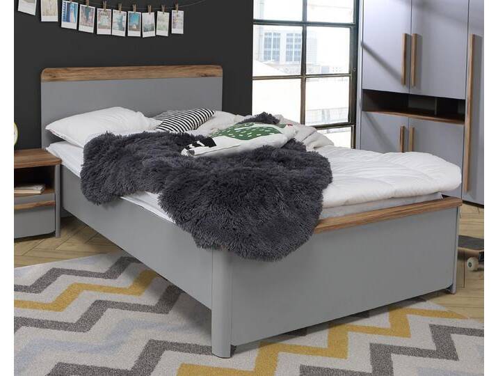 FORTE Einzelbett in Grau - 125,3x92,2x209,9cm (BxHxT), grau von Forte