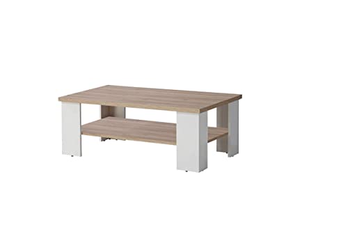 FORTE Elara Couchtisch mit Ablage, Holzwerkstoff, Weiß Matt / Bianco Eiche, 107 x 42,8 x 67 cm von Forte