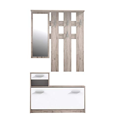 FORTE Foxi Kompaktgarderobe inklusive Spiegel, Holzwerkstoff, Sandeiche Dekor, 97.5 x 25 x 180 cm von Forte