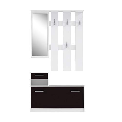FORTE Foxi Kompaktgarderobe inklusive Spiegel, Holzwerkstoff, Schwarz-Weiß, 97.5 x 25 x 180 cm von Forte