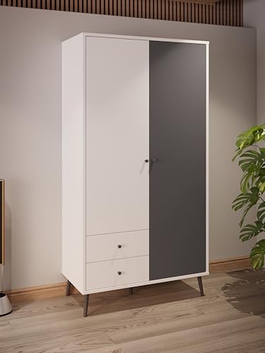 Forte Harllson, einfache Montage Dank EasyKlix Kleiderschrank Weiß mit Wolfram Grau, 2 Türen, 2 Schubladen, Einlegeböden und Kleiderstange, 105 cm breit x 202 cm hoch x 52 cm tief Forte Harllson, einfache Montage Dank EasyKlix Kleiderschrank Weiß mit Wolfram Grau, 2 Türen, 2 Schubladen, Einlegeböden und Kleiderstange, 105 cm breit x 202 cm hoch x 52 cm tief von Forte