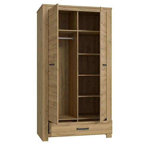 FORTE Havanna Kleiderschrank mit 2 Türen und 1 Schublade, Holzwerkstoff, Alteiche, 106,6 x 197,9 x 60,1 cm von Forte