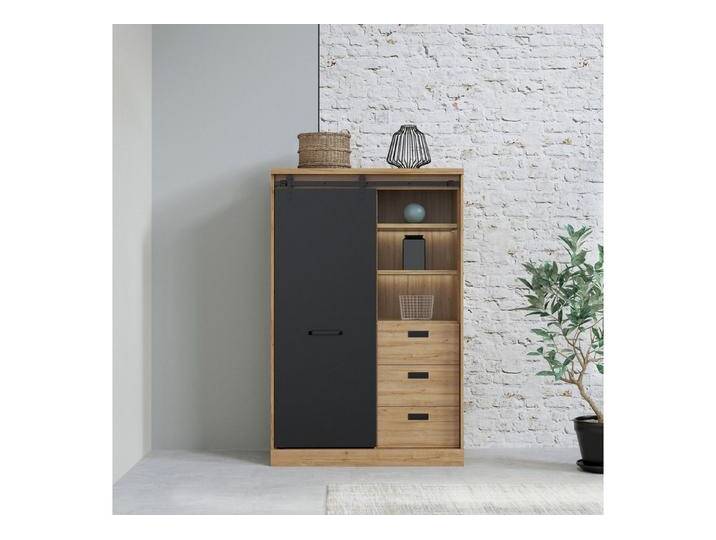 FORTE Highboard in braun,schwarz - 103,4x160,2x52cm (BxHxT), braun schwarz von Forte
