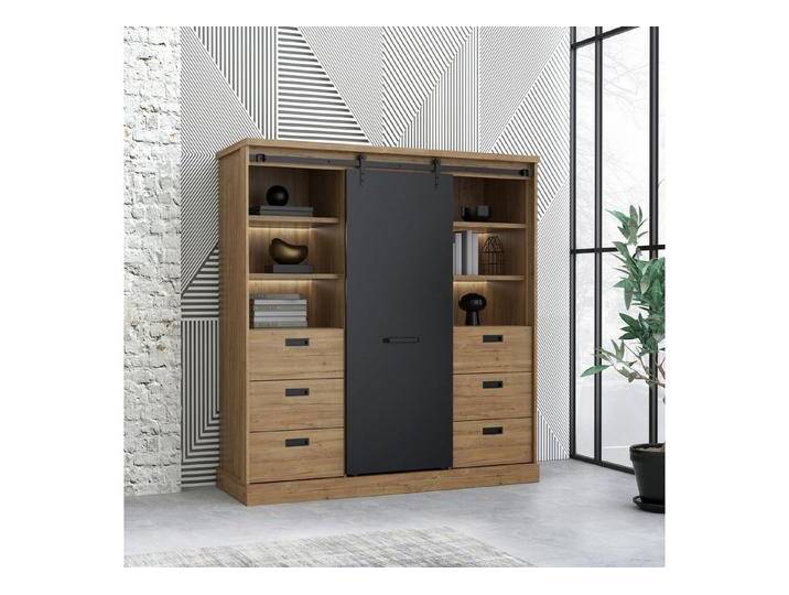 FORTE Highboard in braun,schwarz - 148,4x160,2x52cm (BxHxT), braun schwarz von Forte