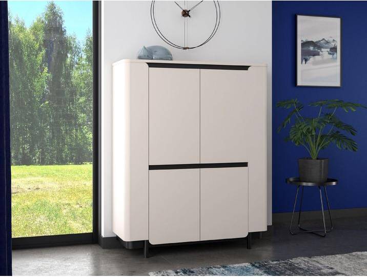 FORTE Highboard in sand,schwarz mit 2 Türen - 130,3x161,1x44,8cm (BxHxT), schwarz von Forte