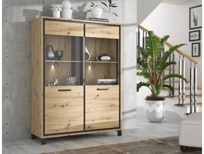 FORTE Highboard in schwarz,braun - 121,4x161x41,5cm (BxHxT), braun schwarz von Forte
