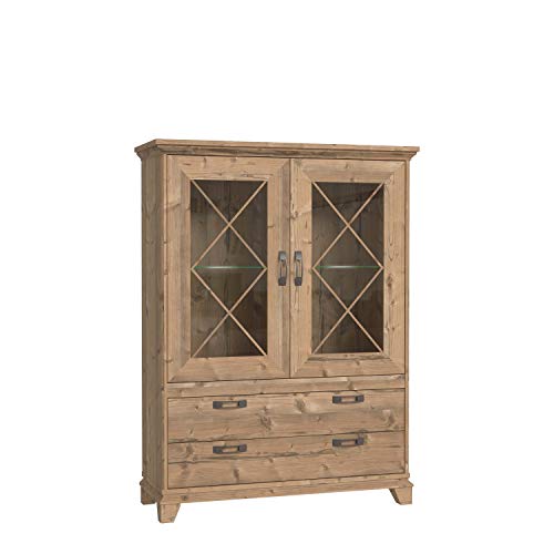 FORTE Nepal Vitrine mit 2 Glastüren und 2 Schubladen, Holzwerkstoff, Bramberg Fichte, 120,3 x 161,2 x 45 von Forte