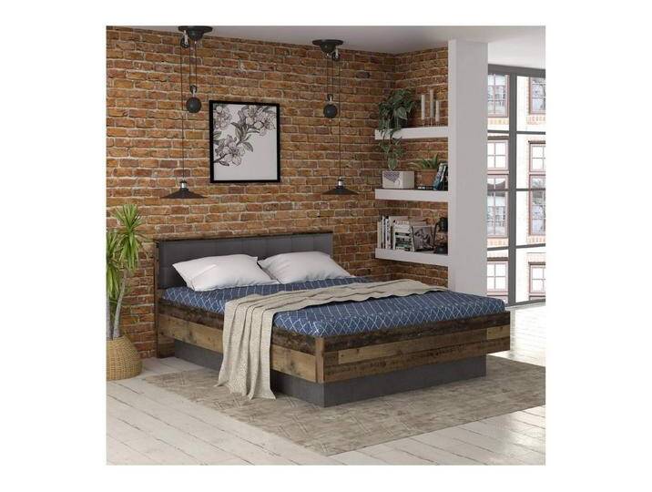 FORTE Holzbett Doppelbett CLIF 160 x 200 cm Optik: Old Wood Vintage von Forte, braun grau von Forte