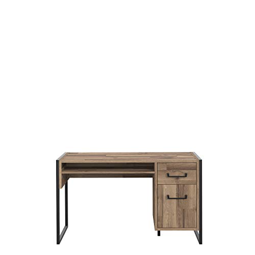 FORTE Hud Schreibtisch mit 1 Tür und 1 Schublade, Holzwerkstoff, Stabeiche / Betonoptik Dunkelgrau, 129.4 x 74.7 x 60.2 cm von Forte