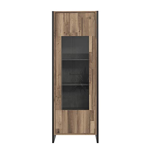 FORTE Hud Vitrine mit 1 Glastür, Holzwerkstoff, Stabeiche / Betonoptik Dunkelgrau, 69,4 x 199,5 x 41,5 cm von Forte