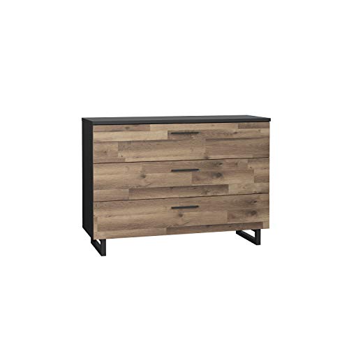 FORTE Jakobina Kommode mit 3 Schubladen, Holzwerkstoff, Stabeiche kombiniert mit Schwarzeiche, 120,1 x 85,8 x 41,3 cm von Forte