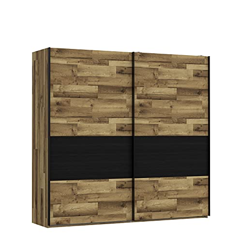 FORTE Jakobina Schwebetürenschrank, Holzwerkstoff, Stabeiche kombiniert mit Schwarz Eiche, 220,1 x 210,5 x 61,2 cm von Forte