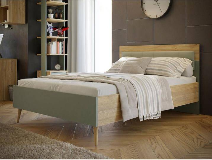 FORTE Jugendbett Kinderbett, Belastbar bis 250KG, (Liegeflächen 140x200cm oder 120x200cm), mit gepolstertem Kopfteil, grün von Forte